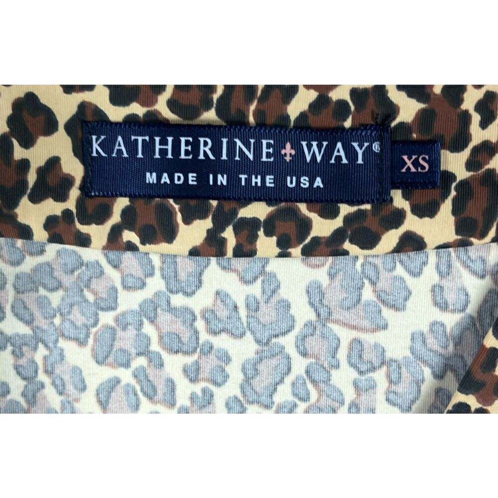 Katherine Way Animal Print Faux Wrap Dress Size XS 3/4 Sleeves Black Tan Career - Picture 6 of 9